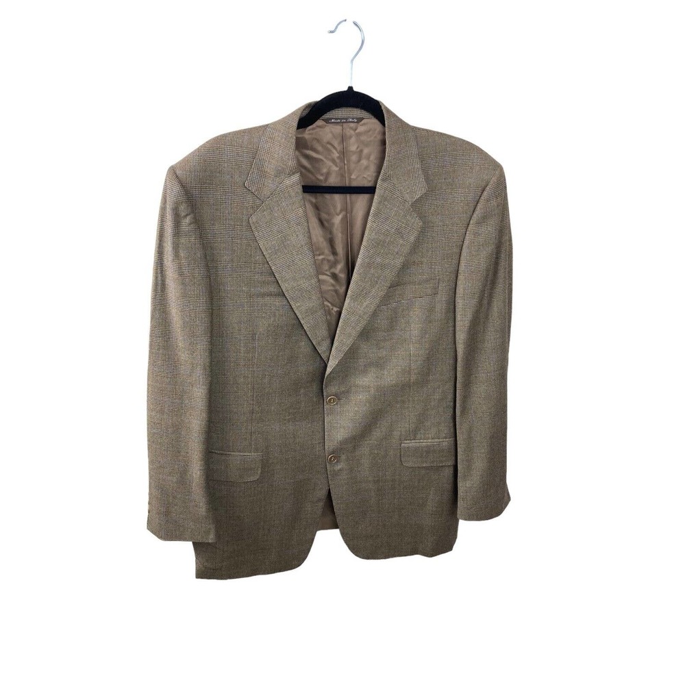 Brooks Brothers Camel Brown Plaid Fratelli Tallia Di Delfino Blazer Jacket 42 R